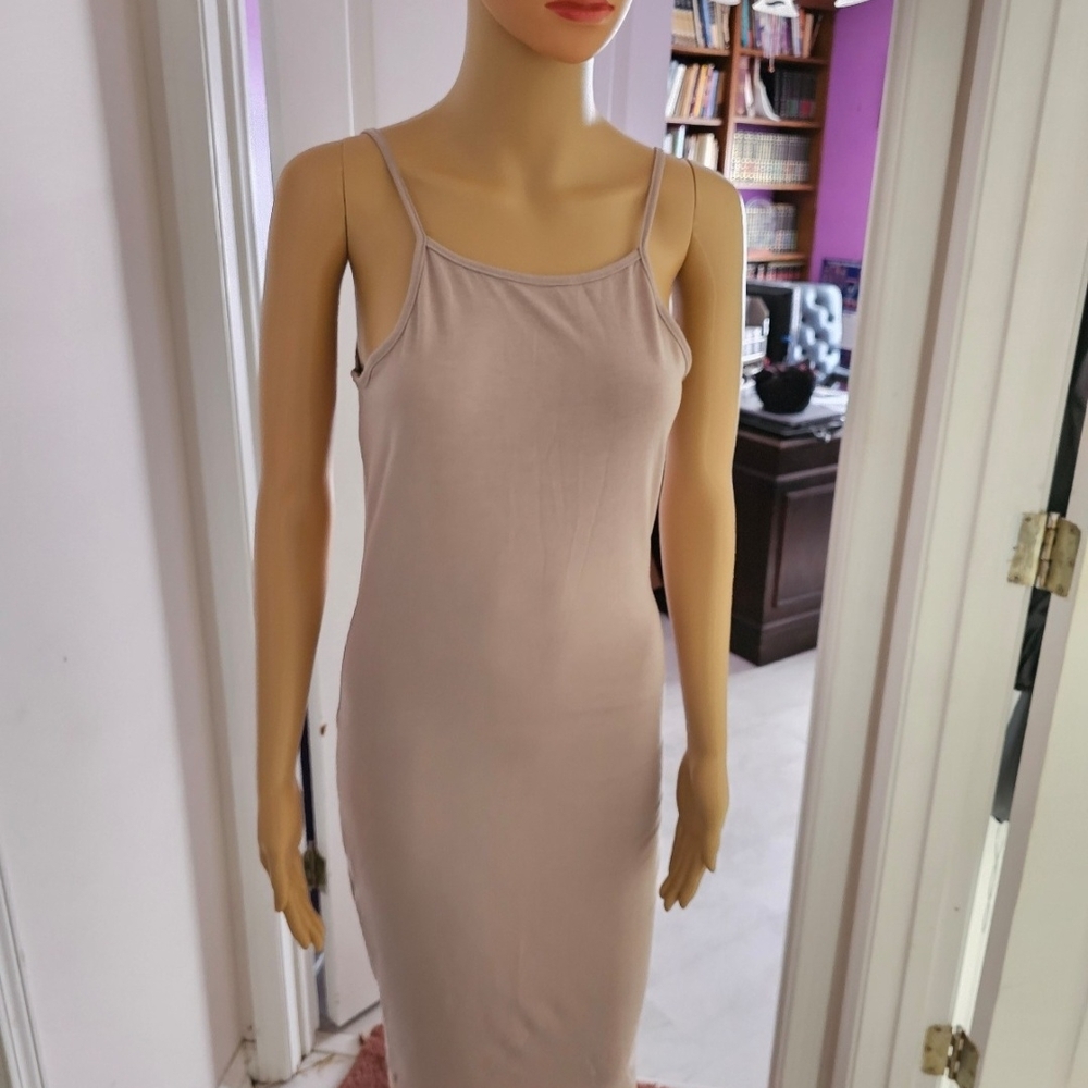 Simple Neutral Slip Dress - Sleeveless Spaghetti Strap